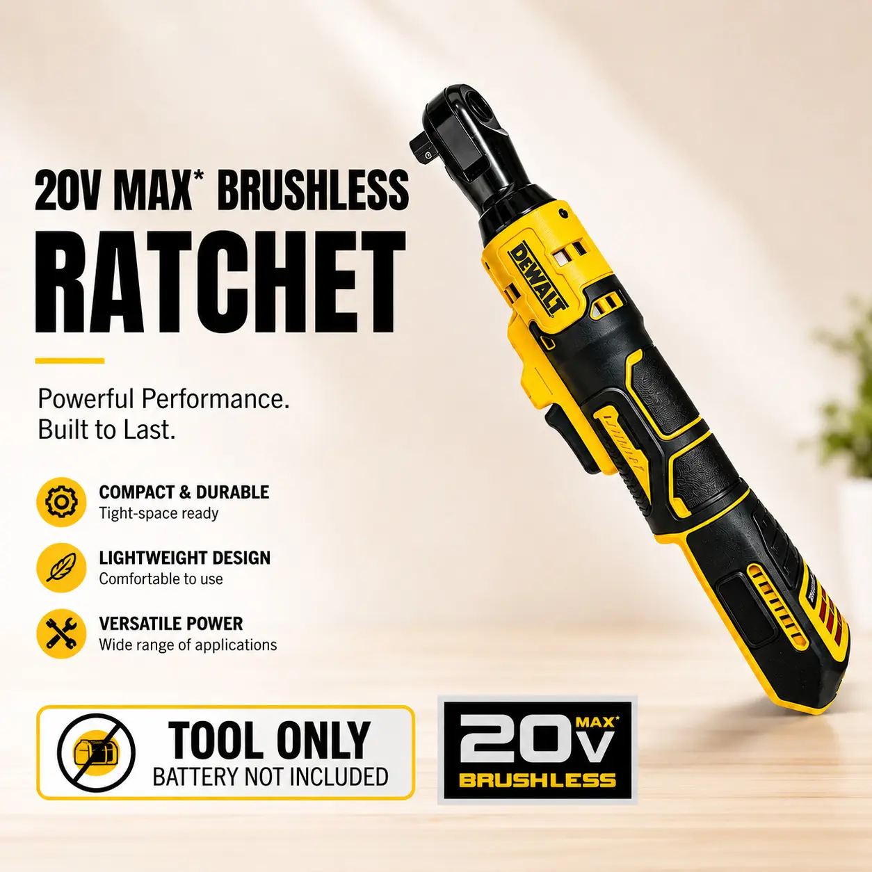 DEWALT DCF512 Variable Speed Battery-Powered Right Angle Wrench: Brushless Ratchet + LED Light