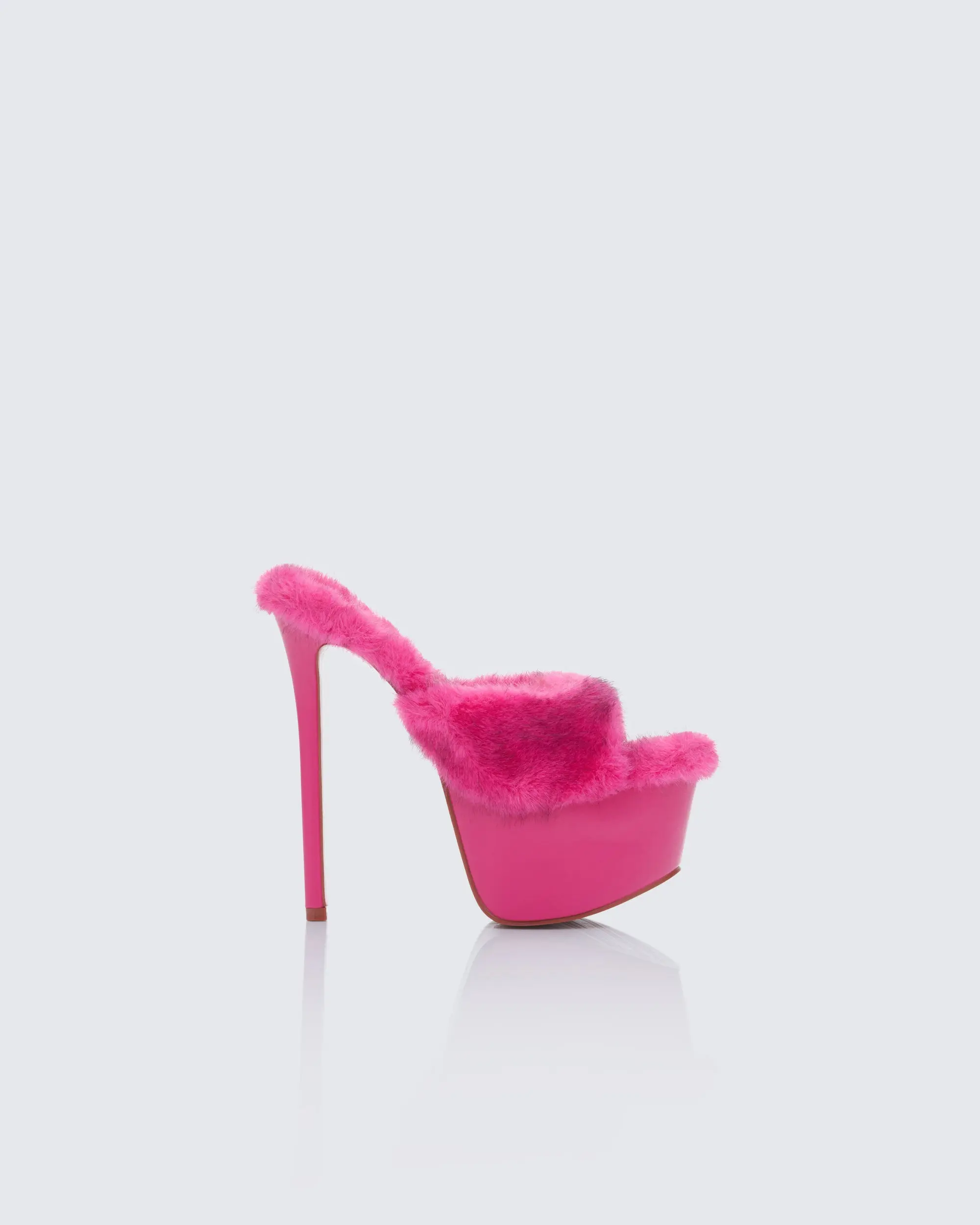 Women's Fashion Pink Synthetic Fur Platform Stiletto Heels Mules - Double-Strap High-Heeled Shoes for Party Wear