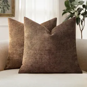 2PCS Decorative Throw Pillow Covers Soft Chenille Throw Pillows Solid Neutral Farmhouse Textured Cushion Covers for Couch Sofa Bedroom Living Room