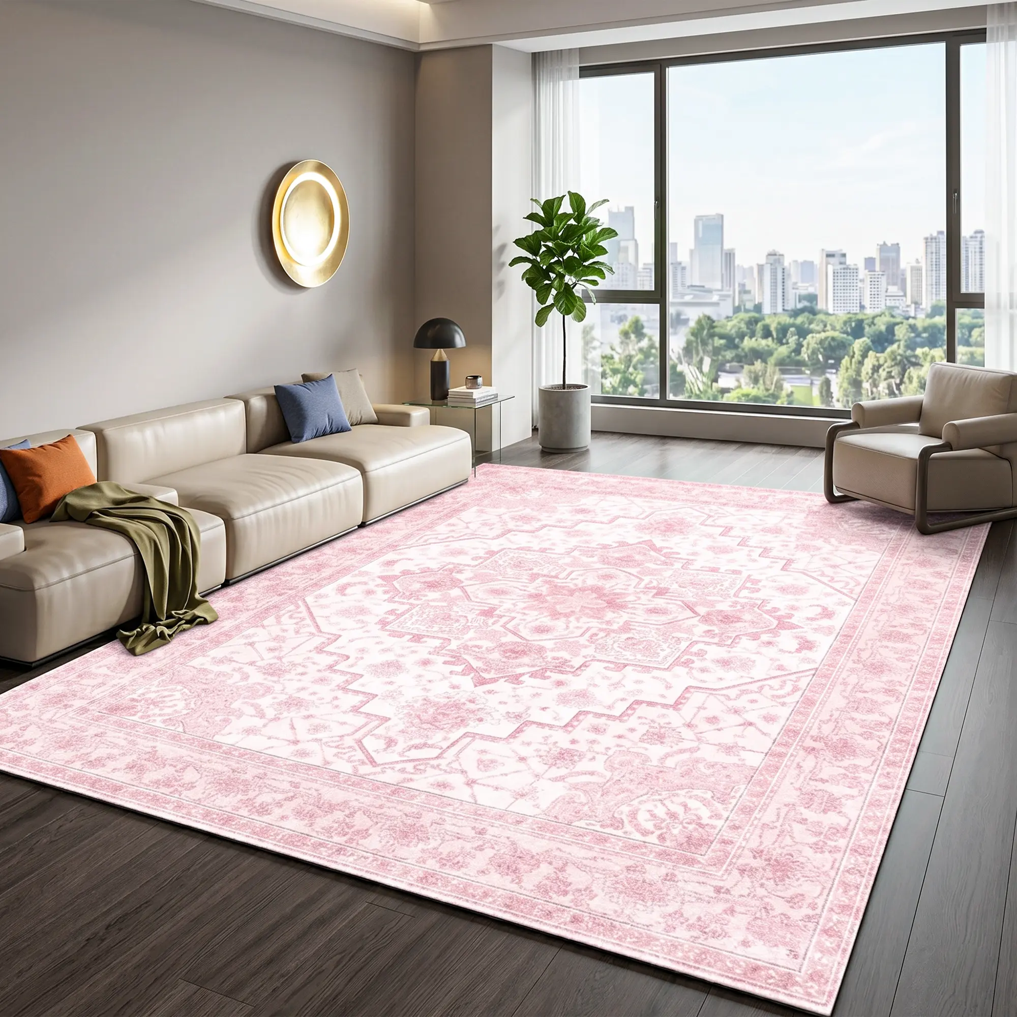 BLIOWL Boho Pink Area Rug, No Shedding Rental Friendly Low Pile Faux Cashmere Vintage Persian Print Rug, Non Slip Machine Washable Soft Bohemian Carpet for Apartment Makeover Bedroom Living Room Dorm Decor #summerwins, Room Decor, Living Room Decor