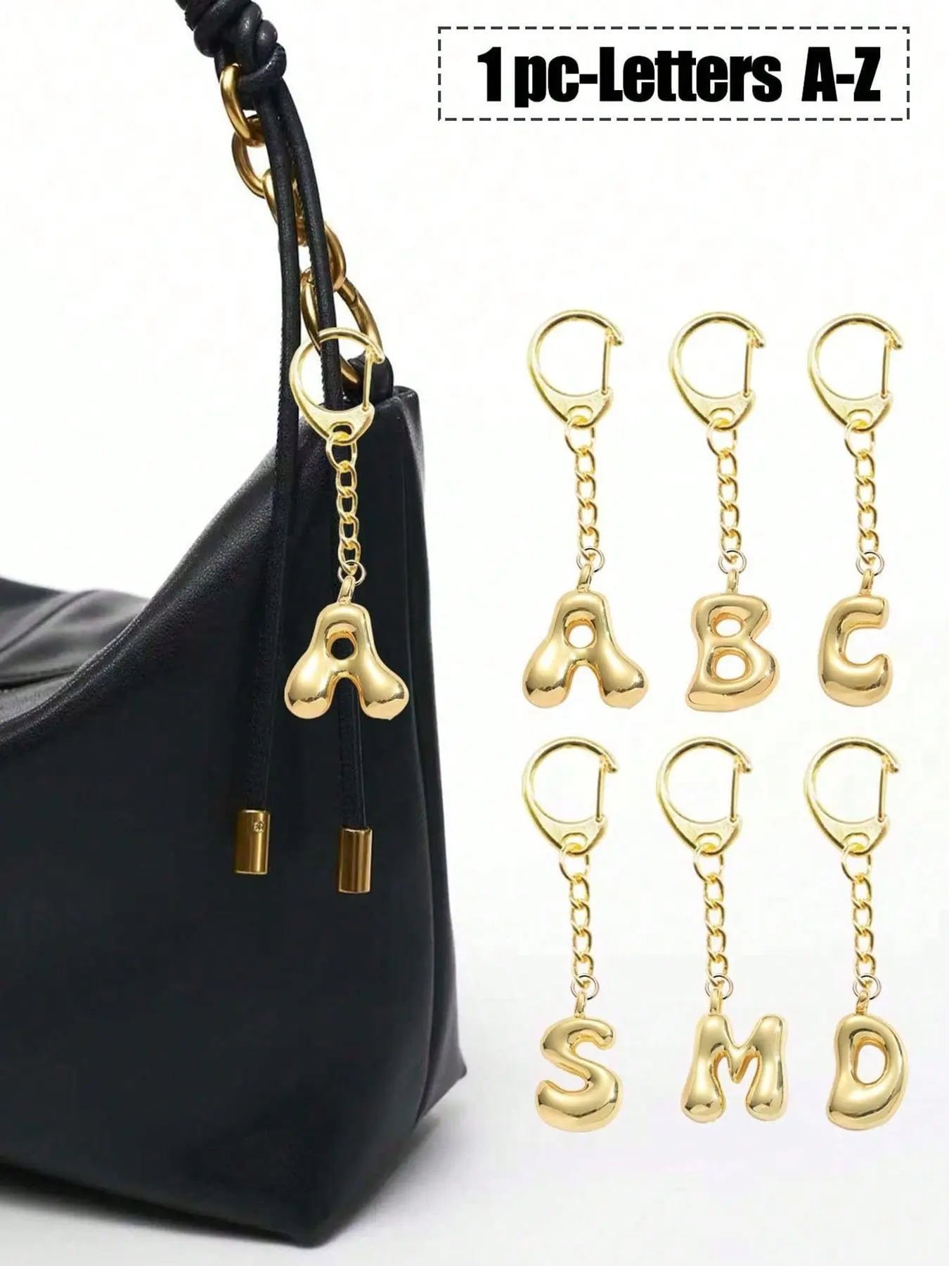 Shiny Alloy Bubble Letter Alphabet Detail Pendant Necklace, Lucky Crystal Bag Charm, Perfect Birthday Gift for Women & Girls, Casual Style
