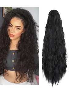 24 Inch Long Wave Loose Deep Wave Ponytail Wig Set, Claw Clip Synthetic Hair, Natural Fluffy Look, Daily Wear for Women, All Seasons