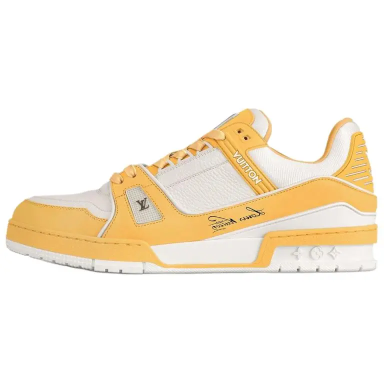 Men's Louis Vuitton Calfskin Lace-Up Round-Toe Yellow Trainer - Maison Mihara Verifiable Credentials, Global Authentication, House White Footwear, Casual Men's Shoes