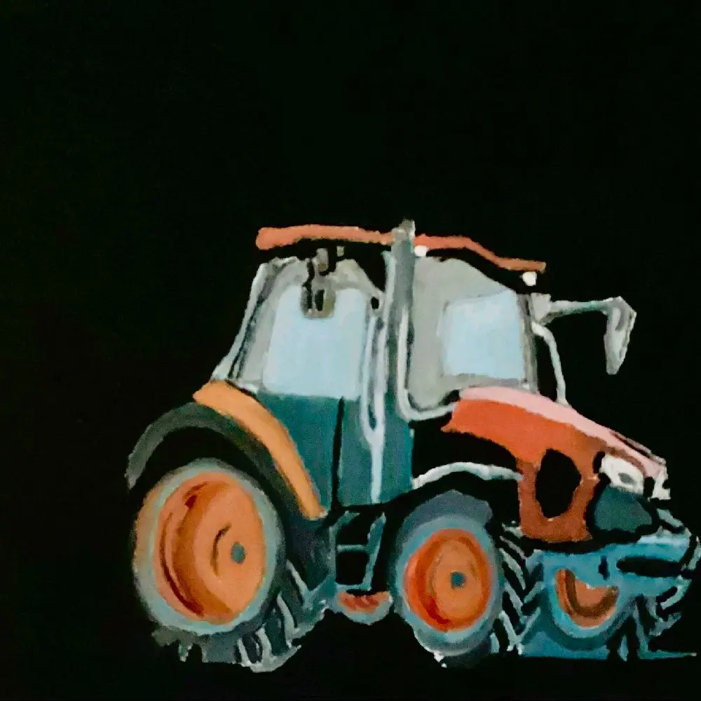 John Deere Original Autumn Tractor Canvas Painting in Multicolors & Deep Black Background GG 11 x 14 inches