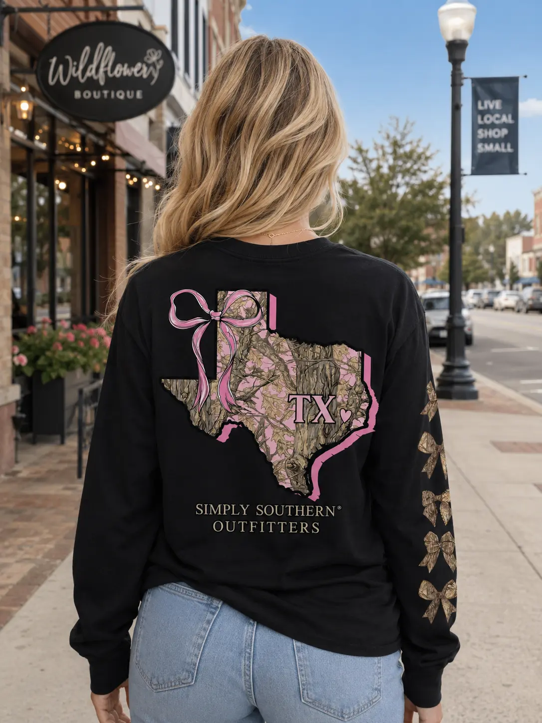 Simply Southern Texas Camo Bow Long Sleeve T-Shirt