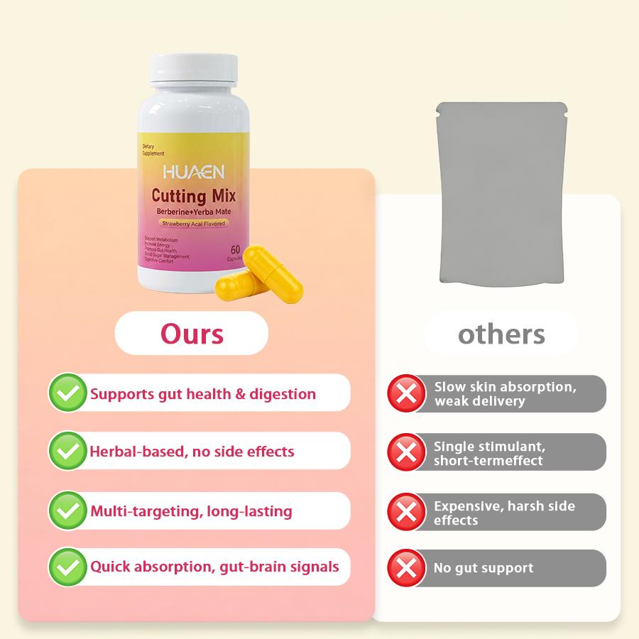 HUAEN Cutting Drink Mix Capsules | Strawberry Acai Flavor | 60 Servings | Happy Cleaner Drink Mix | 5-HTP | Yerba Mate | Magnesium |