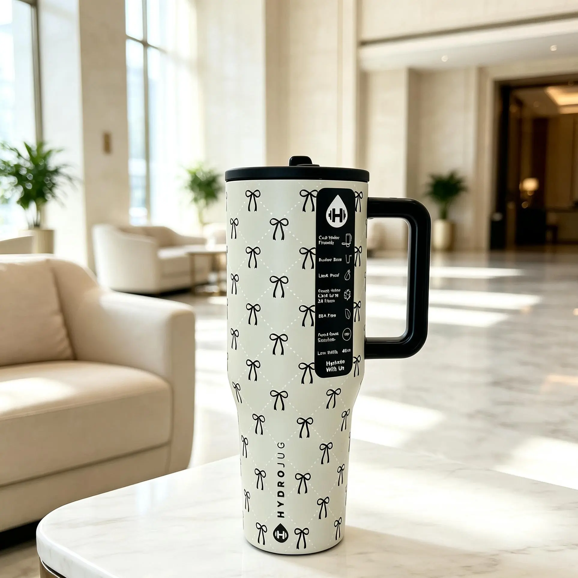 40 oz Black Bow Tie Stainless Steel Insulated Sports Car Cup - Large Capacity, Outdoor-Use, Handheld Straw Drinkware
