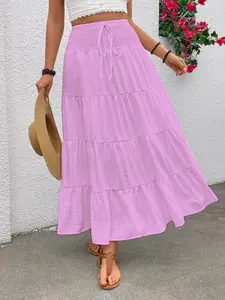 Women's Bohemian Style Flowy Wide Skirt with Ruffles, Perfect for Summer and Outdoors, Fashionable and Unique Dress