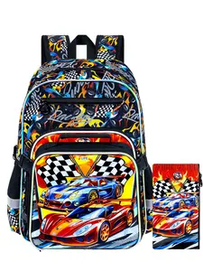 Racing Car Backpack Set with Lunch Box & Pencil Case, Preppy Style, Perfect for Speed-Loving Boys, All Seasons, No Ca Prop 65