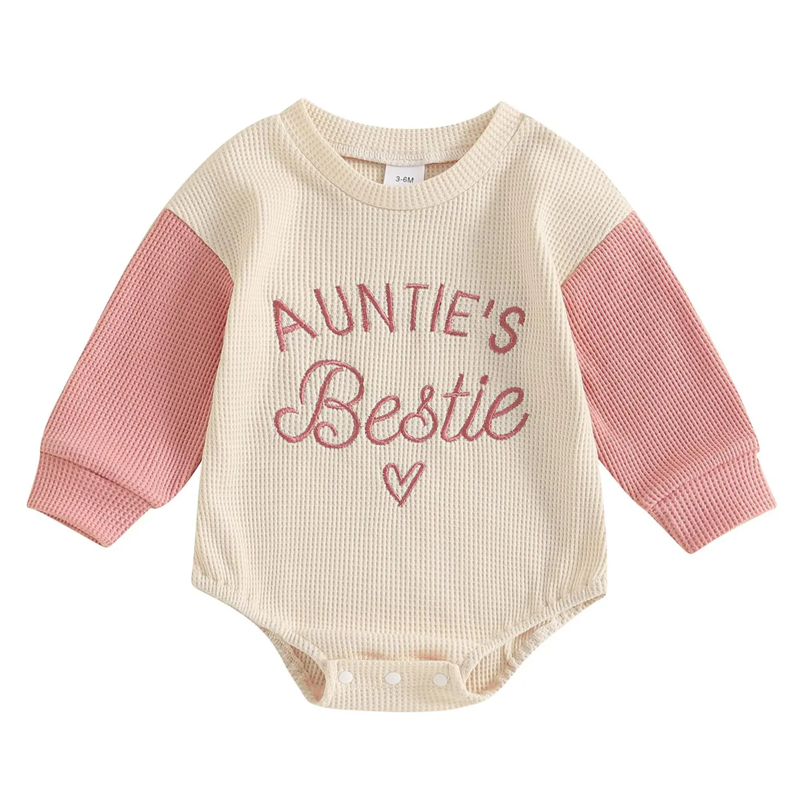 Newborn Baby Girl Waffle Oversized Sweatshirt Bubble Romper Aunties Bestie Embroidery Long Sleeve Onesie Bodysuit Fall Winter Outfit