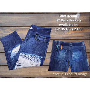 Blue Faux Denim Distressed Capri with Pockets