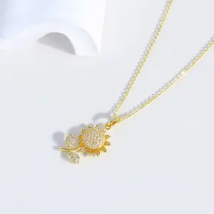 springtok Zircon necklace golden rotatable sunflower pendant necklace ladies daily wear gift
