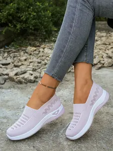 Women's Breathable Textile Slip-On Sneakers, Soft Sole Anti-Slip Casual Shoes, All-Season Comfortable Walking Boots Footwear