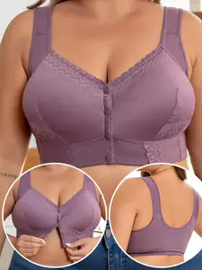 Plus Size Smoothing Racerback Bra - Front-Open Wireless Support Bra, Full Coverage Breathable Cotton Bralette (1XL-7XL)