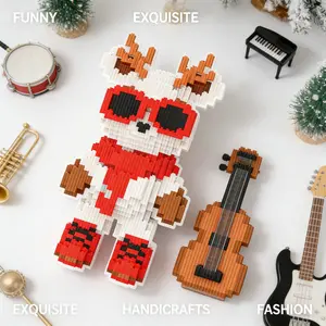 Christmas Guitar Deer Series Building Blocks Set, Creative DIY Toy Decoration, Handmade Art Craft, Home Living Room Decor Gift