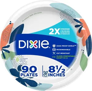 Dixie 8.5-Inch Medium Paper Plates 90 Count Disposable 2X Stronger Soak-Proof Cut-Resistant Microwave-Safe for Everyday Meals Parties & Family Gatherings Georgia Pacific - Kitchen