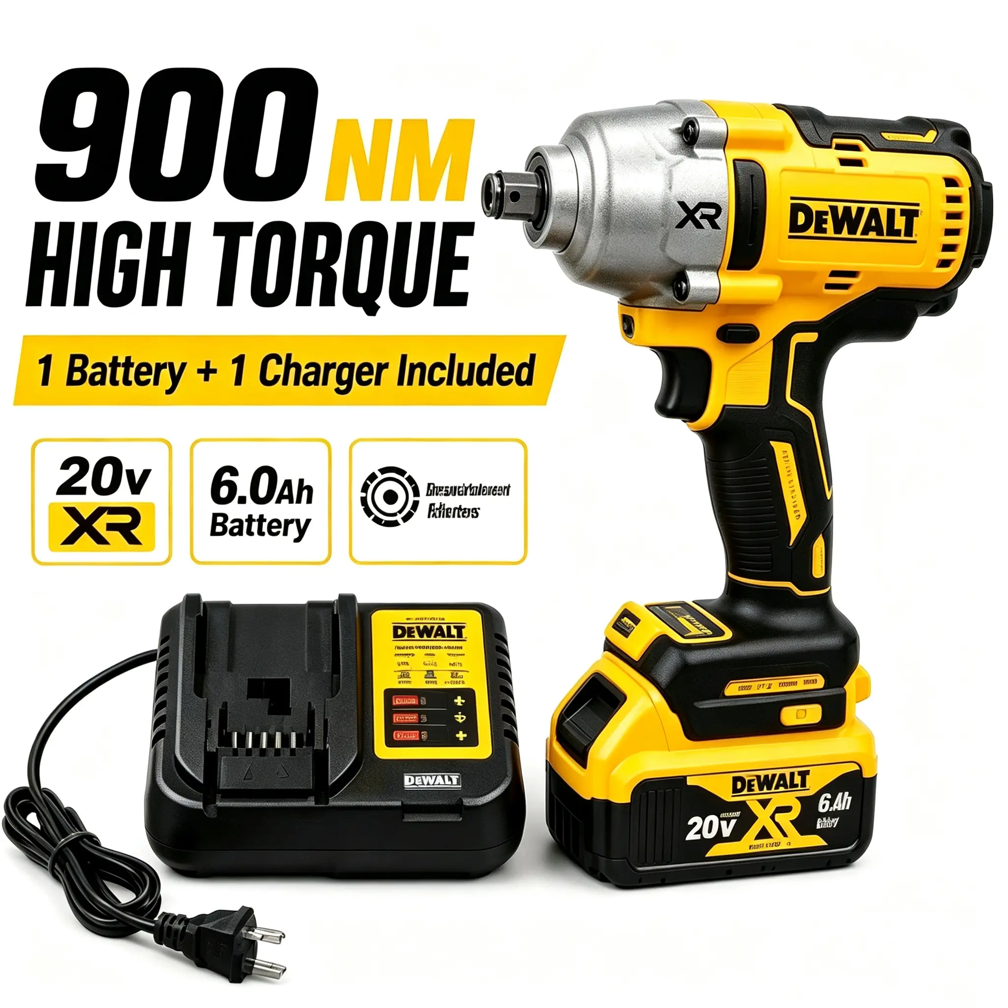 DeWalt DCF900 High Torque Brushless 20V Electric Impact Wrench, Heavy Duty Durable Power Wrench For Professional Applications variable speed trigger