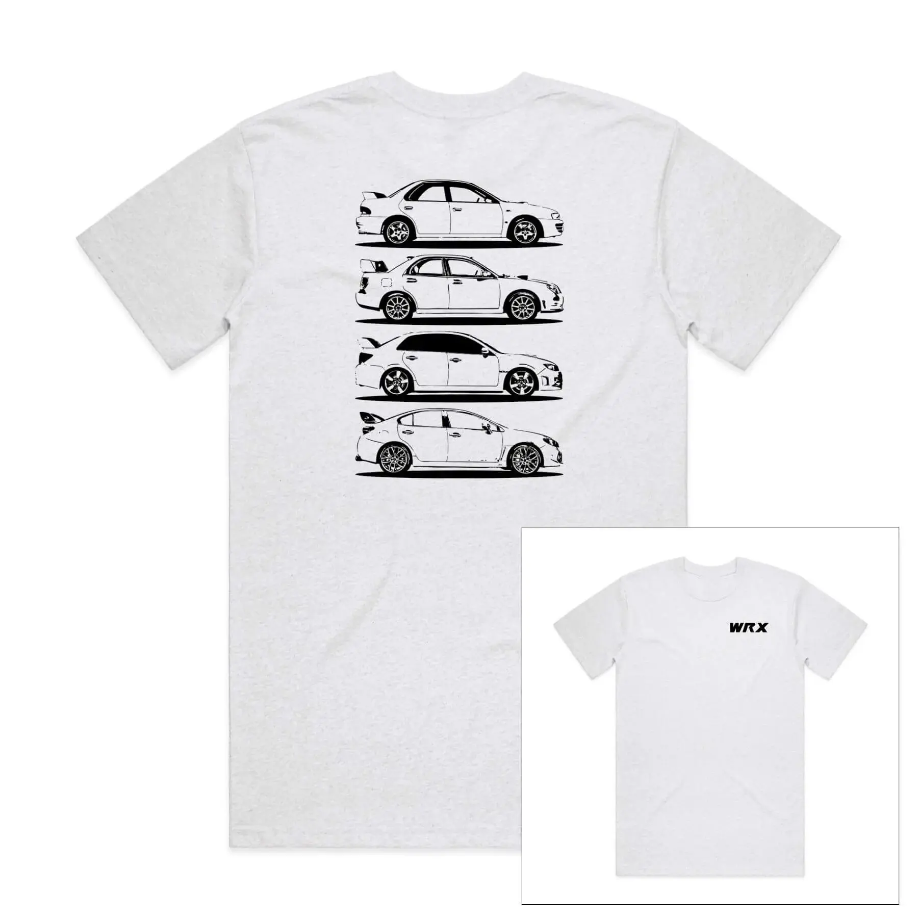 Subaru WRX Generations Car Enthusiast T-Shirt Sweatshirt Hoodie 2 Sided