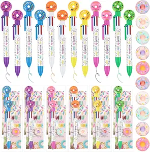 24 Sets Donut Sign Multicolor Ballpoint Pens Employee Appreicaiton Gifts 6 in 1 0.5mm Funny Cute Donut with You Are Awesome Cards Graduation Party Favors Donuts for Employee Coworker Staff