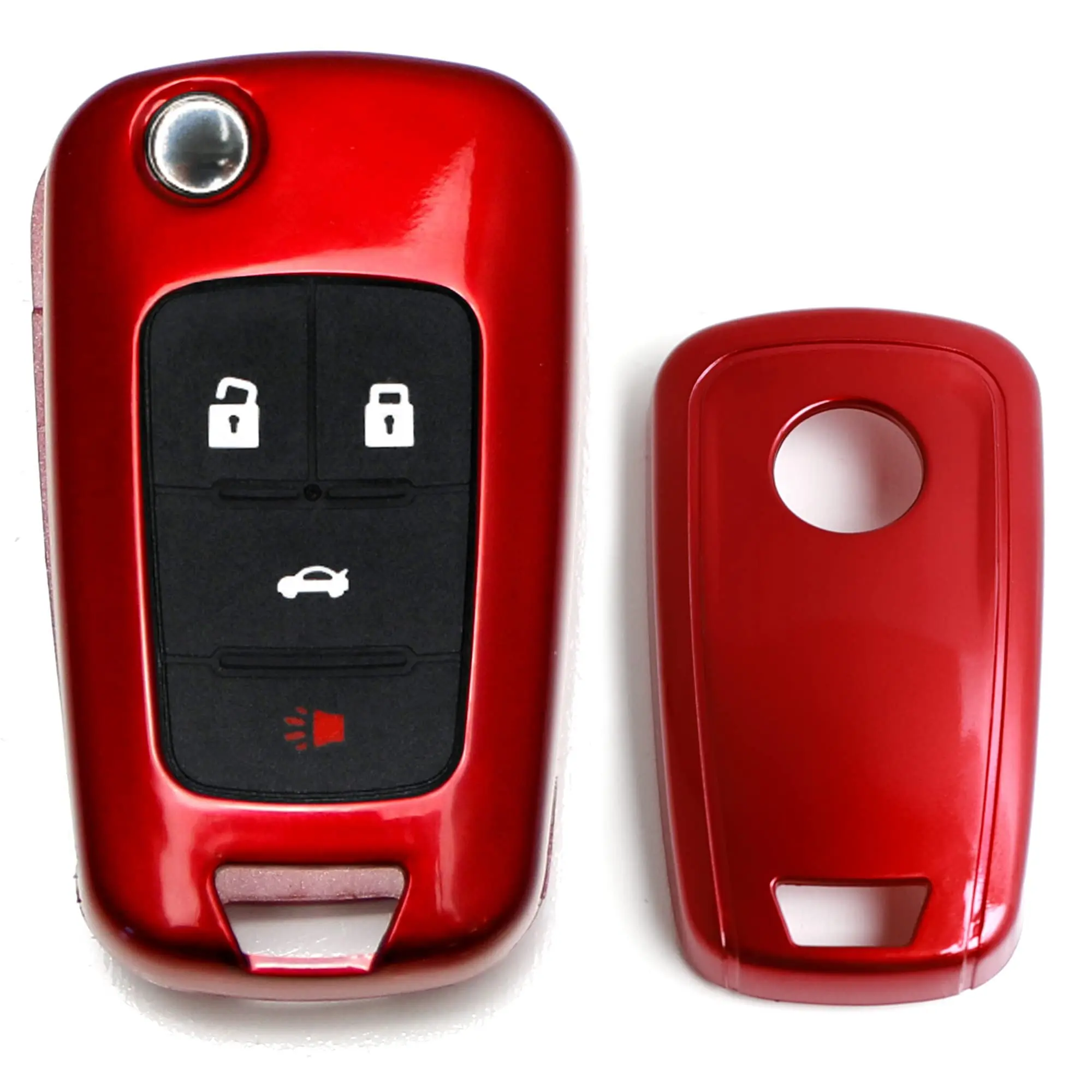 iJDMTOY Exact Fit Glossy Red Smart Key Fob Shell Cover For Chevy Camaro Cruze Malibu SS Spark Volt, For GMC Terrain 3 4 5 Buttons Folding Key Fob