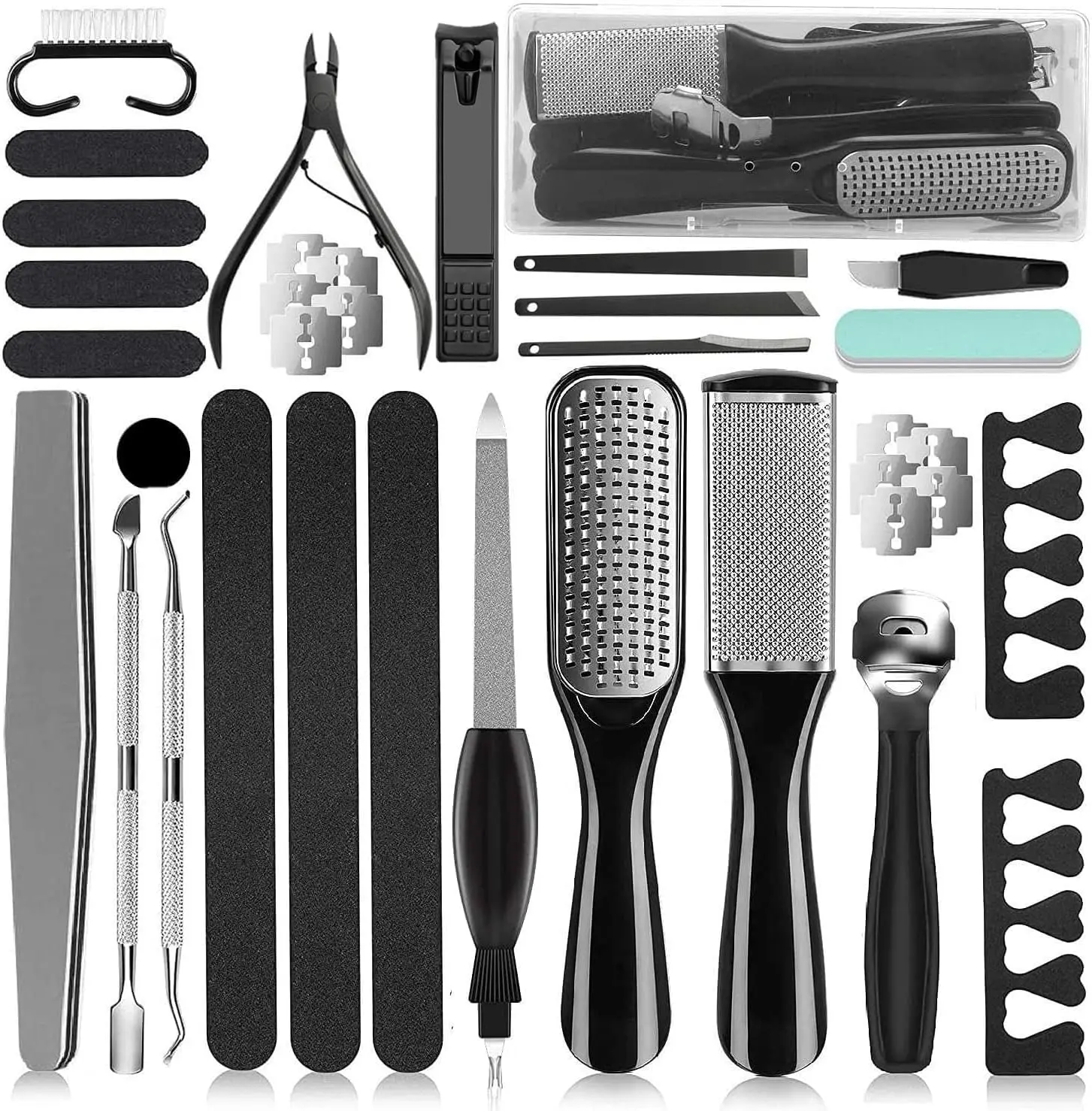 36 in 1 Professional Pedicure Kit, Foot File, Foot Rasp and Callus Remover | Stainless Steel Pedicure Tools for Feet with Foot Scrubber, Nail Clippers and Storage Case for Home or Salon Foot Care Cutics