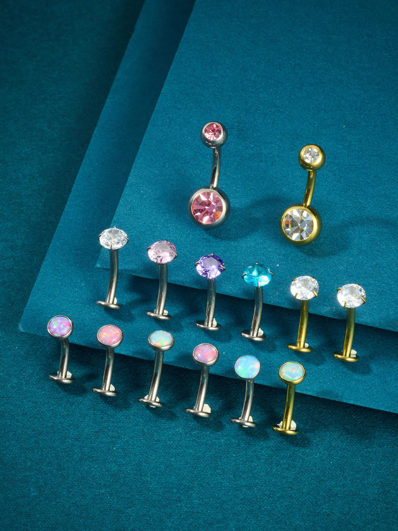 14G G23 Titanium Alloy Belly Button Rings Solid Titanium Body Piercing Jewelry, Chic Fashion Body Jewelry, For Women Men, 10mm Opal Hypoallergenic G23 Belly Rings, Bar Navel Barbell Flat Back Floating Belly Ring For Women Titanium