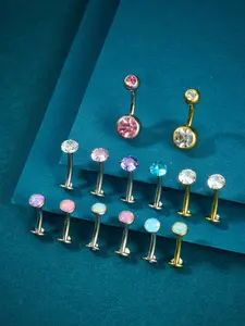 14G G23 Titanium Alloy Belly Button Rings Solid Titanium Belly Navel Rings Body Piercing Jewelry For Women Men, 10mm Opal Fashion Hypoallergenic G23 Belly Rings Piercing Body Jewelry, Bar Navel Barbell Flat Back Belly Floating Belly Ring For Women Titaniu