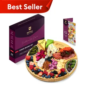 French Round Charcuterie Board - Cheese Board & Knife Set - Serving Tray with Cutlery Set - Wooden Tableware, Platter - Cheese Tray - Royal Craft Wood