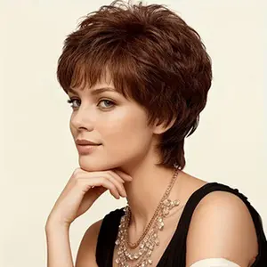 Women's Brown Short Curly Synthetic Bob Wig, Realistic Texture, Soft Bouncy, Comfortable Stretchy Cap, Natural Hairline, No Adhesive Required, Perfect for Beginners