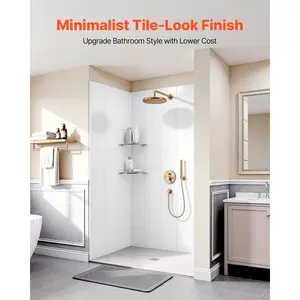 VEVOR Shower Wall Panels, 60 Wx 36 Dx 75 H, 0.14 (3.5 mm) Thick, 3-Panel Waterproof SMC Shower Surround Kit, Quick Install and Trimmable Bathroom Tub Wall Panel Surround Kit with 4 Glass Shelves