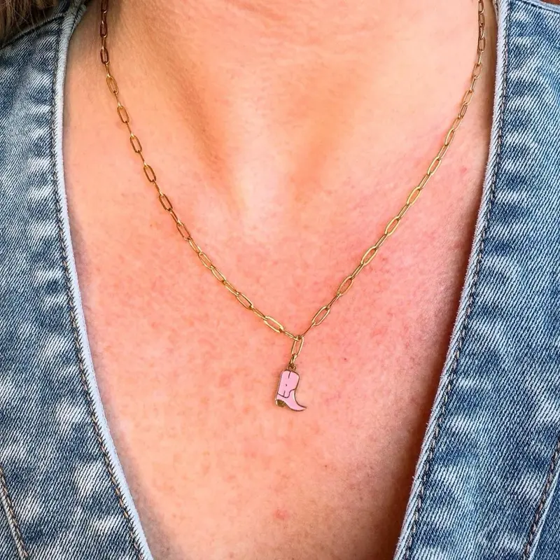 Taylor Necklace - Elegant Simplicity Gold Finish Dainty Stackable Minimal Design Cowboy Boot Charm Women's Jewelry