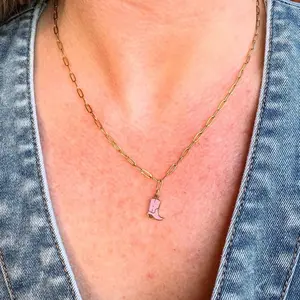Taylor Necklace - Elegant Simplicity Gold Finish Dainty Stackable Minimal Design Cowboy Boot Charm Women's Jewelry