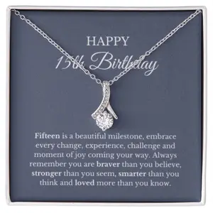 15th Birthday Necklace, Birthday Ribbon Necklace, Birthday Gifts For Woman, Birthday Card, Pendant Necklace