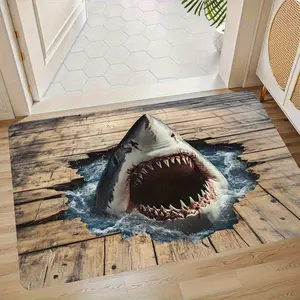 2D Flat, Realistic Shark Doormat - 3D Optical Illusion Shark Floor Mat with Non-Slip Rubber Base, Shark Design for Front Door, Suitable for Home, Office, Bathroom - Durable Shark Decoration