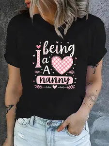 I BEING A NANNY Print T-Shirt, Short Sleeve Crew N