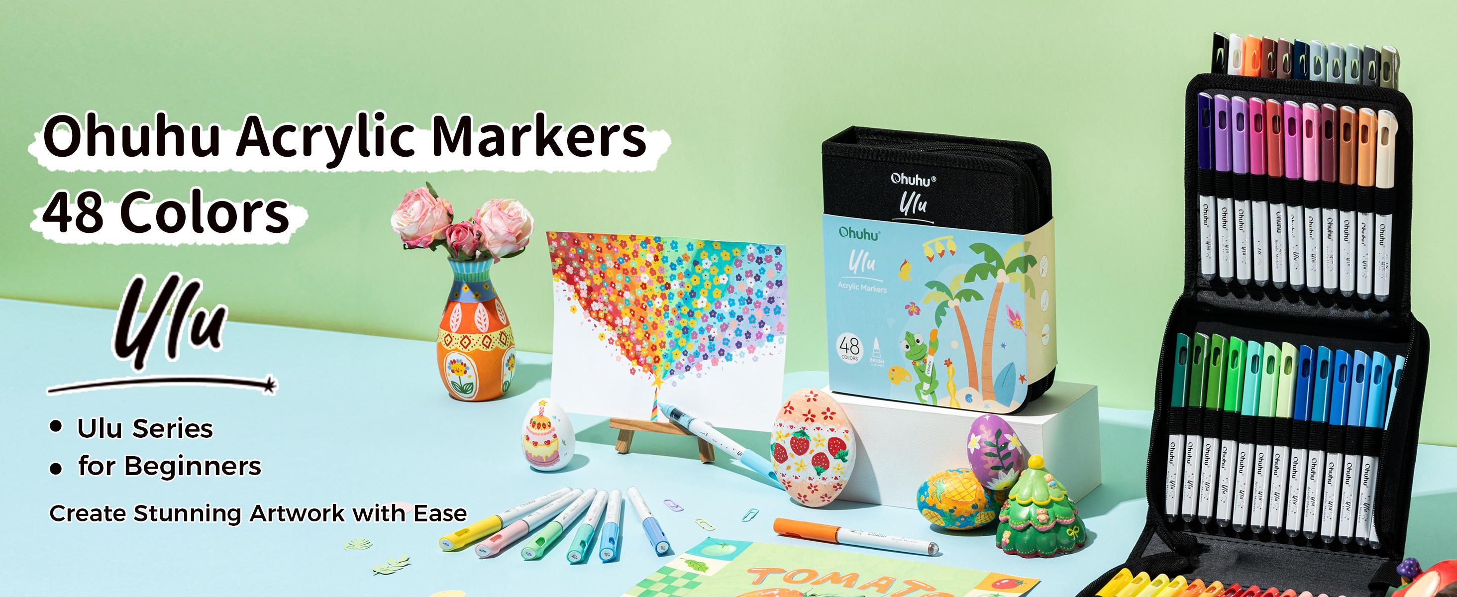 【Back to school shopping】Ohuhu Ulu Acrylic Paint Markers: Brush Tip -  48 Colors - Waterproof Flexible Tip Acrylic Markers, Premium Paint Pens for Various Surfaces, Acrylic Paint Markers, Markers for Coloring, Art Supplies, Acrylic Marker, Summersale