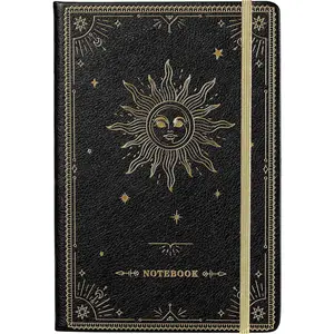 Ruled Notebook/Journal -  Thick Paper Faux Leather Classic Writing Notebook with Pocket + Page Dividers Gifts, Banded, Large, 144 Pages,  Cover, Lined (5.8 x 8.4) - Black