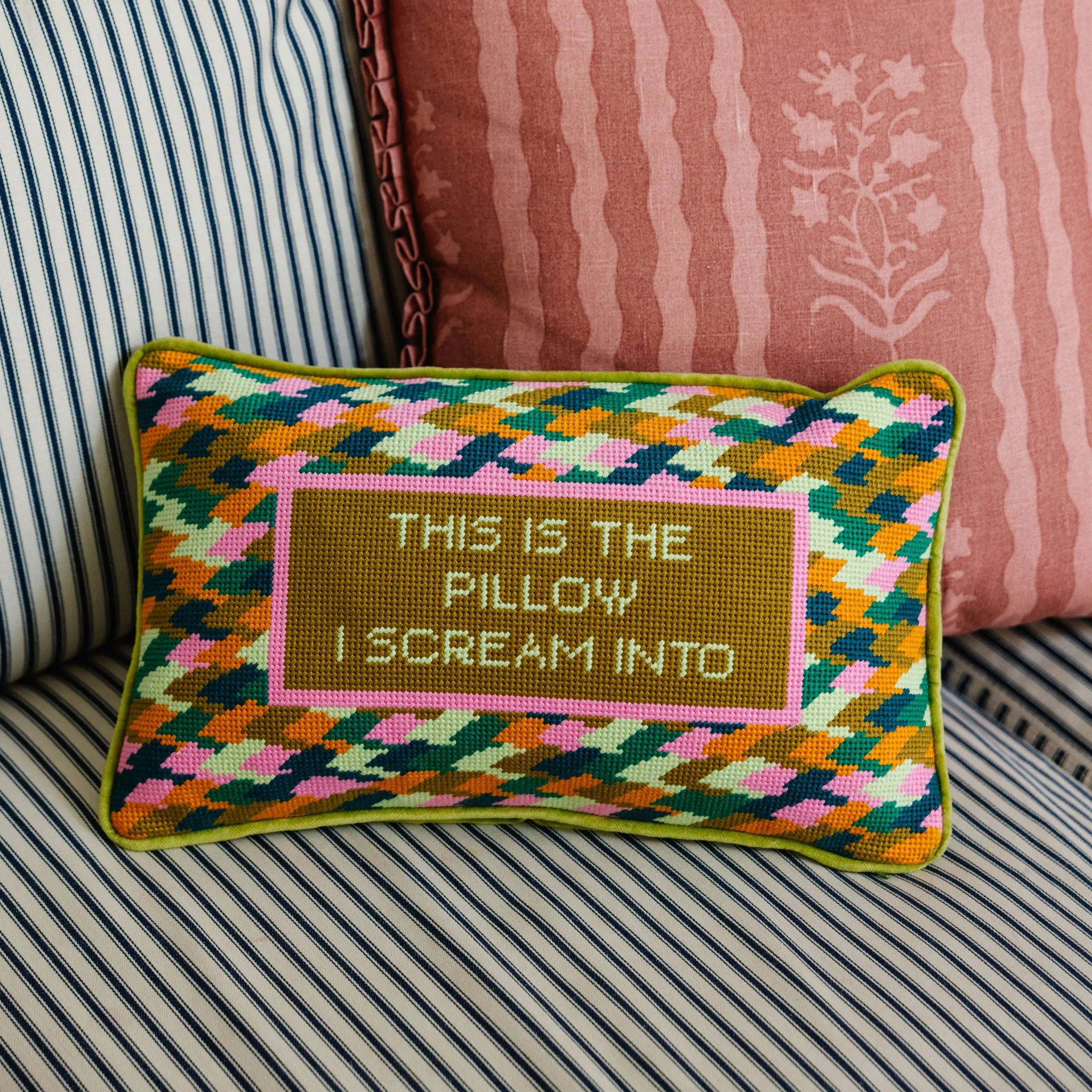 Scream Velvet Needlepoint Pillow, Featuring Charming Sayings, Ideal Perfect Gift for Home Decor