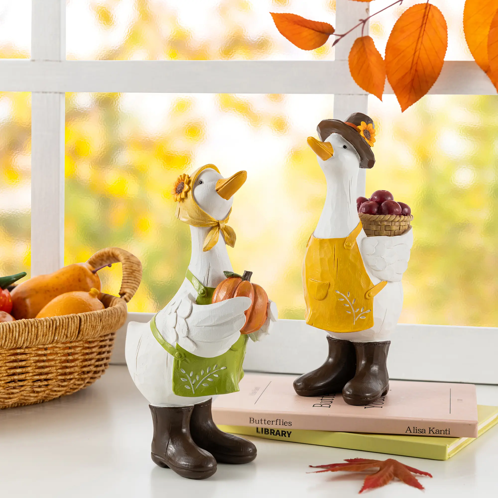 S/2 Fall Resin Geese Table Decor