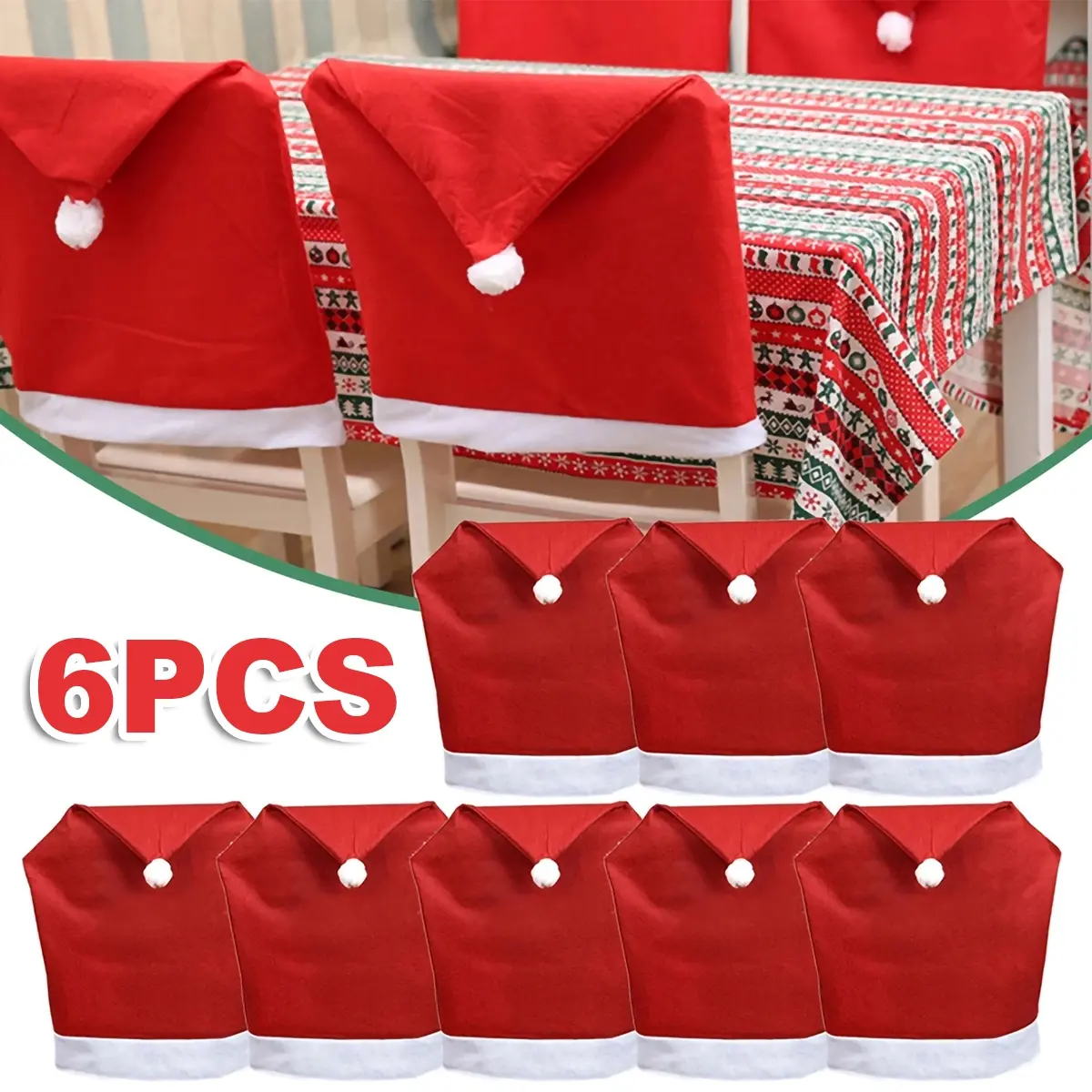 1/4/6Pcs Christmas Santa Claus Hat Chair Cover Tablecloth Christmas Table Decorations Christmas Decoration Table New Year Ornament for Home Decoration Navidad Noel Xmas Gift Party Decoration Supplies