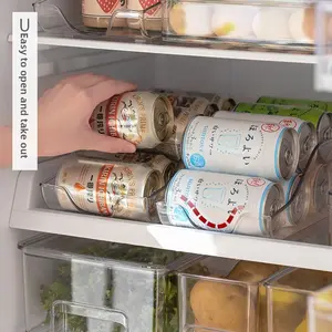 1PC Large Transparent Kitchen Storage Organizer for Fridge Beer Soda Cans Automatic Roll-down Dispenser Container