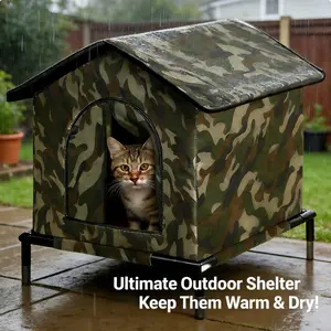 Waterproof Outdoor Cat House | Elevated Stray/Feral Cat Shelter with Legs | Weatherproof Pet Tent Cave for Winter & Rain