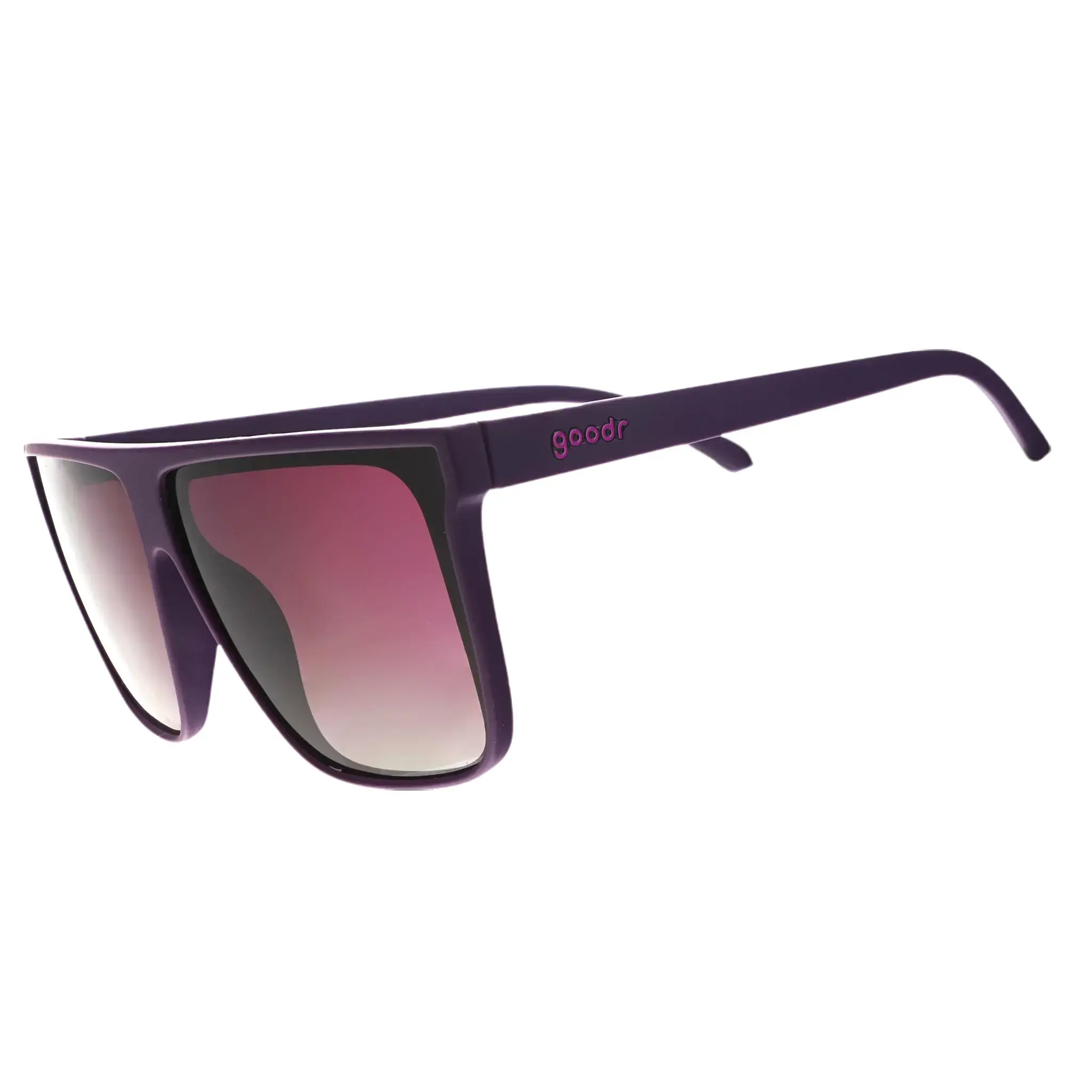 goodr Keeping a High Profile Large Size (Fly G) Solid Dark Purple Frame with Purple Lens, UV400, No Slip No Bounce No Tangle
