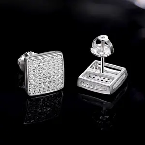 Unisex Street Hip-Hop Square Stud Earrings｜98pcs Synthetic Moissanite & 925 Sterling Silver – Bold & Bright