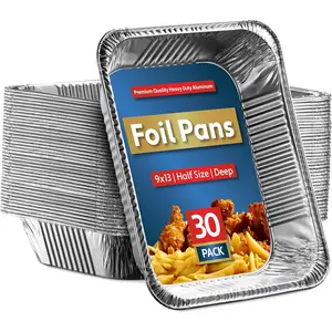 30 Pack  Pans Disposable 9x13 Baking Chafing Trays - Deep Half Size Oven Steam Table Tin Foil Pans - Extra Heavy Duty Foil Pans for Heating, Roasting, Cooking, Storing
