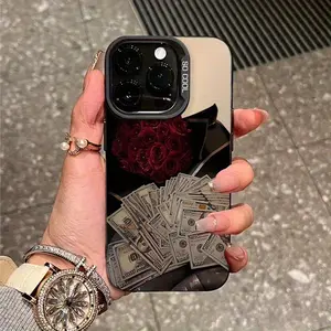 Laser-Etched Phone Case with a Money And Rose Pattern, Compatible with Iphone 17 16 15 14 13 12 11 PRO MAX PLUS,AIR and iPhone XR XS MAX - Creatively Designed, Stylish, And Minimalist Personalized Full-Body Protective Case, Suitable for Both Men And Women