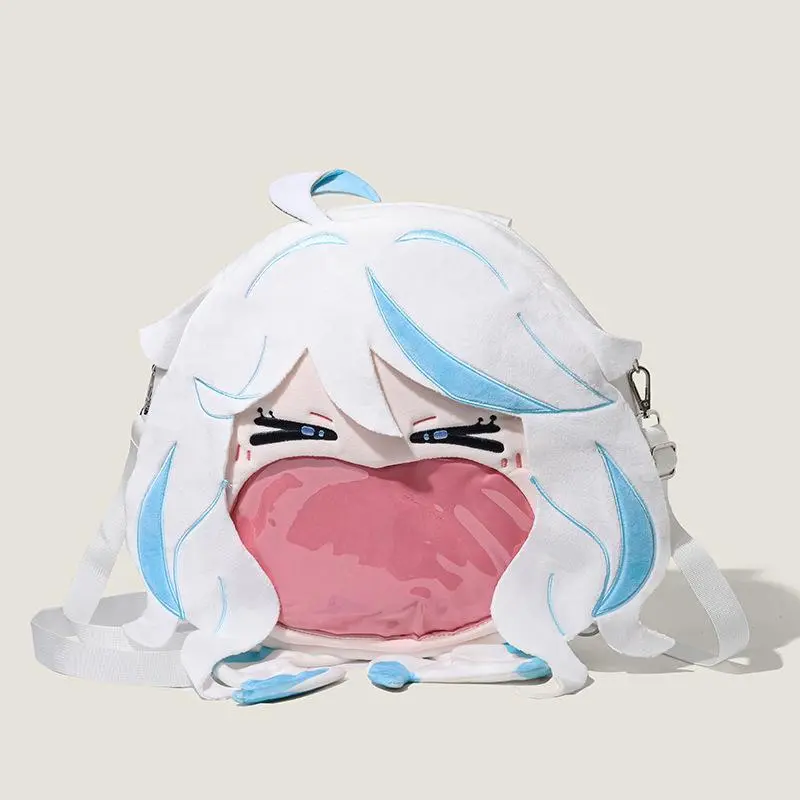 Cute Anime White Blue Hair Character Plush Ita Bag Clear Window Crossbody Shoulder Bag Cosplay Fan Merch