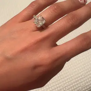 PAVOI 14K Gold Plated 3.5CT Square Radiant Cubic Zirconia Engagement and Promise Ring for Women - Hidden Halo Ring