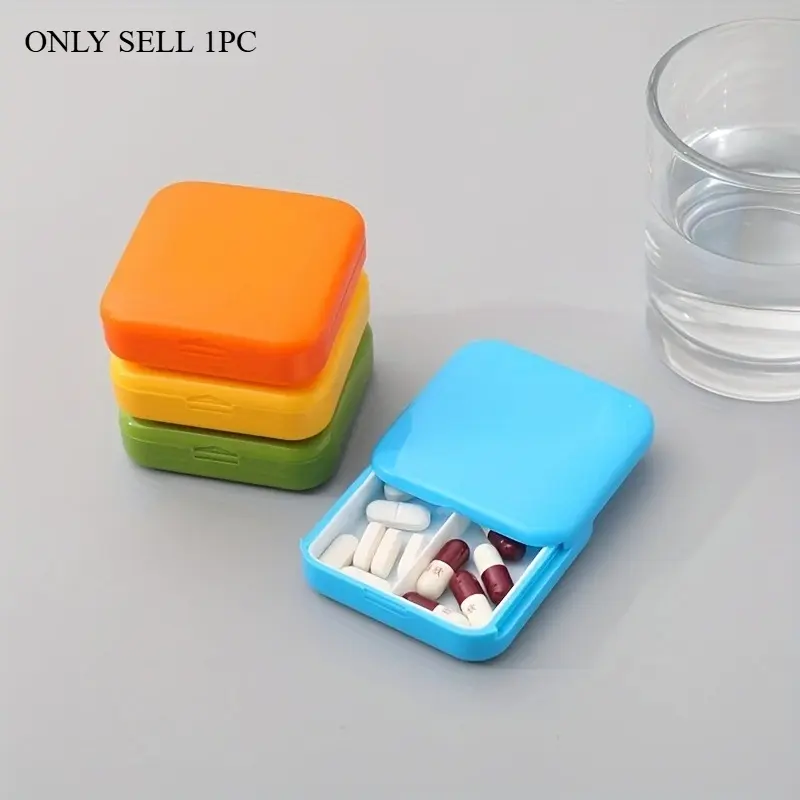 1pc Portable Push-Pull Pill Box, Square Pill Organizers Pill Cases Mini Two-Compartment Plastic Tablet Holder Container Dust-Proof Storage Box Vitamin Organizer, Supplement Organizer, Vitamin Dispenser, Medical Organizer, Healthcare