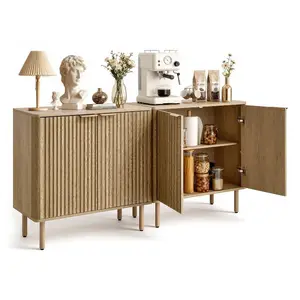 VEVOR Coffee Bar Cabinet, Mid Century Fluted Coffee Bar Table with 2-Tier Storage, Buffet Stand Cabinet with 4 Barn Doors, Sideboard Buffet Station for Living Room, Entryway, 31.5x14.7x31.5 in(Single)